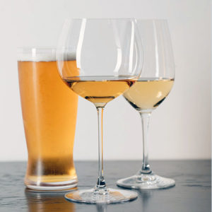beer and two wine glasses