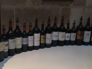 A line-up of Bordeaux bottles
